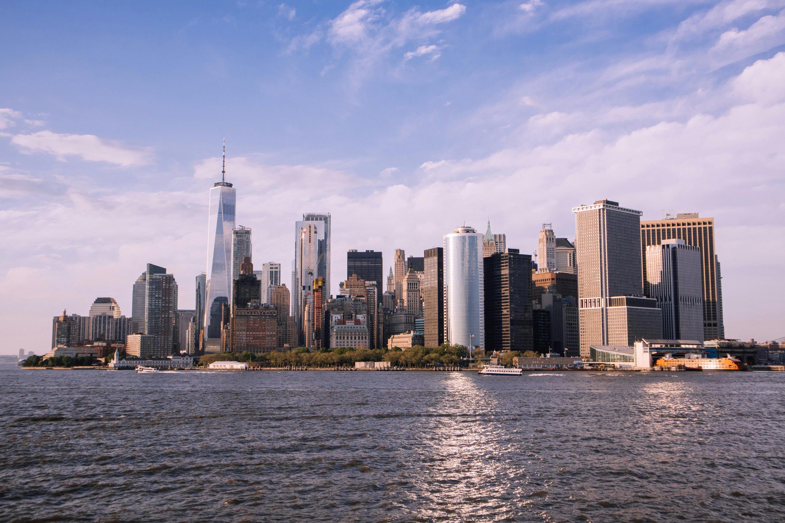 Manhattan skyline and the Hudson River in daylight