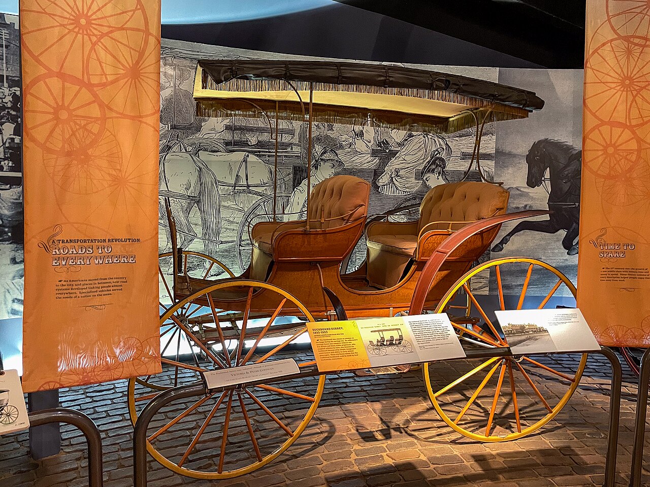 A historic Buckboard Surrey carriage at The Long Island Museum