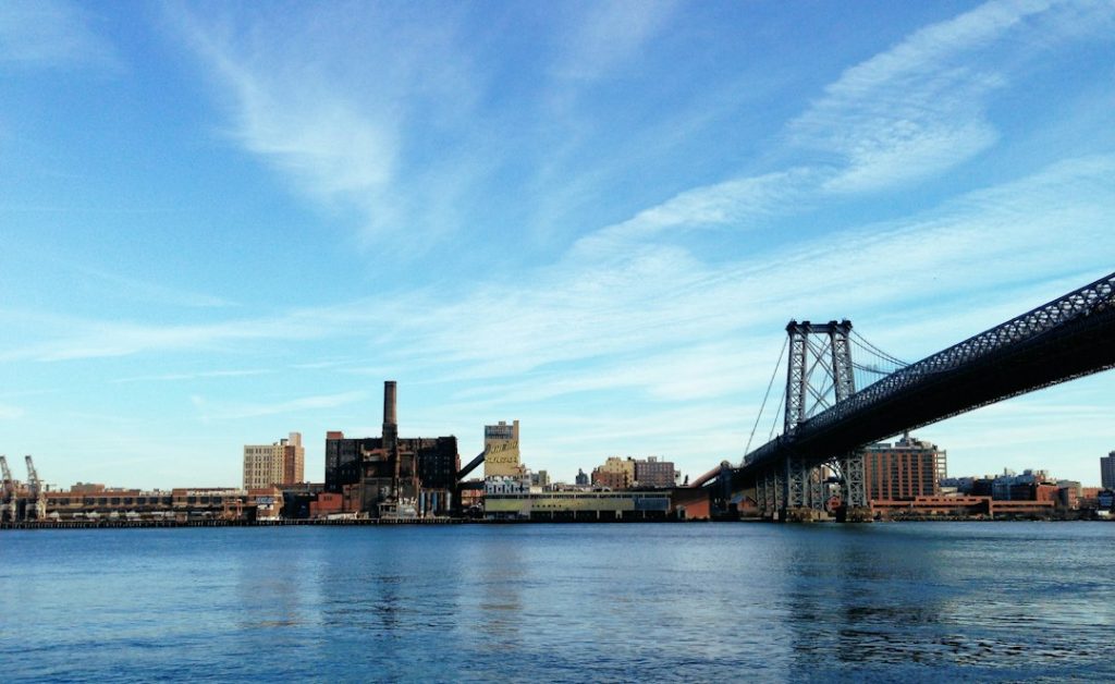 Williamsburg Bridge spanning the East River near the Brooklyn waterfront