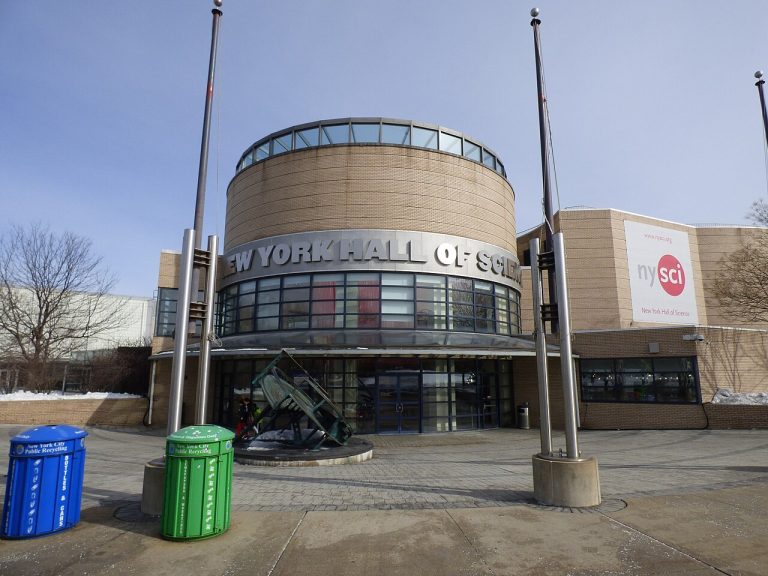 The main entrance to the New York Hall of Science in Queens