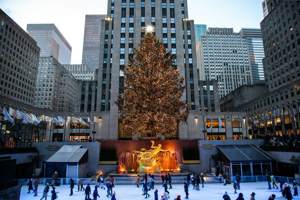 Christmas tree above the Rockefeller Center skating rink