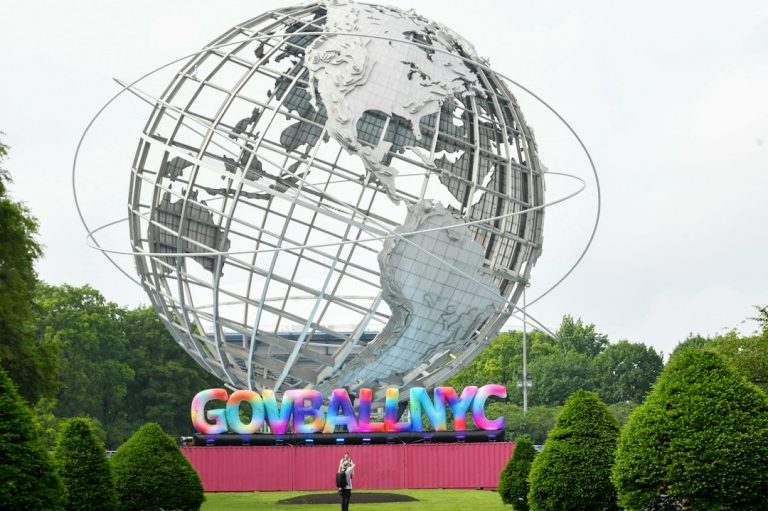 The Unisphere globe beneath an open sky in Flushing Meadows Corona Park, Queens
