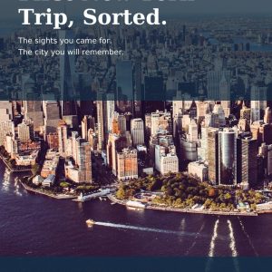 Actual cover of First New York Trip, Sorted, with a Manhattan aerial photograph