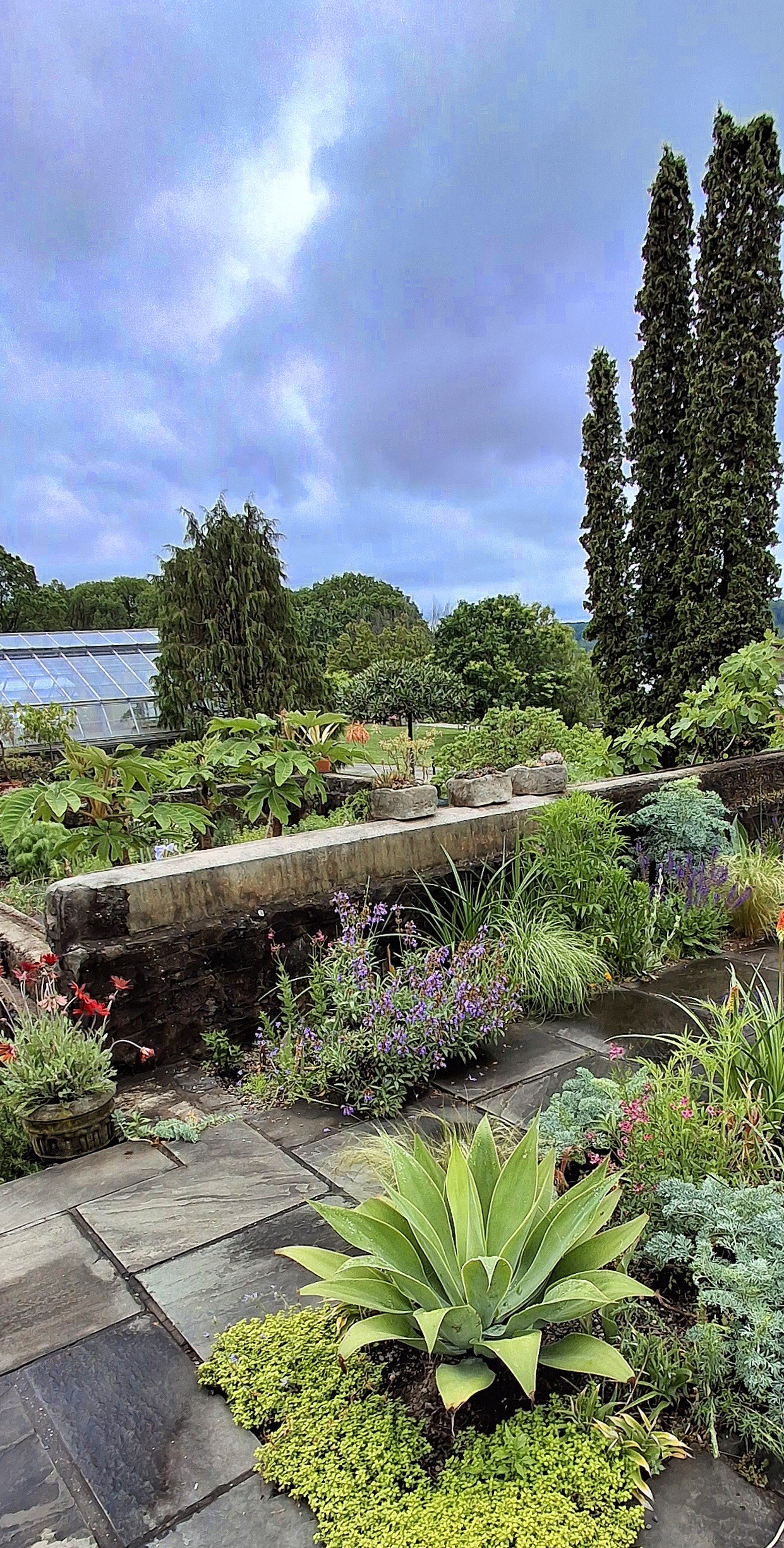 The garden terrace beside the Alpine House at Wave Hill